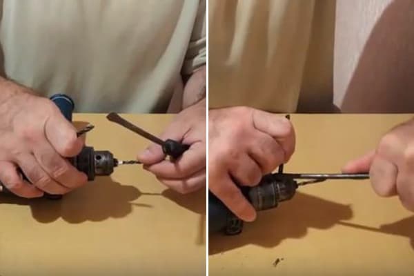 Descărcarea mandrinei de foraj cu o burghie și o șurubelniță